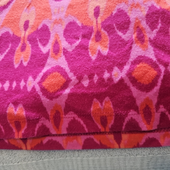 Jones New York Signature Ikat Print Tunic Top Medium Pink Orange Lace Neck - Picture 5 of 10
